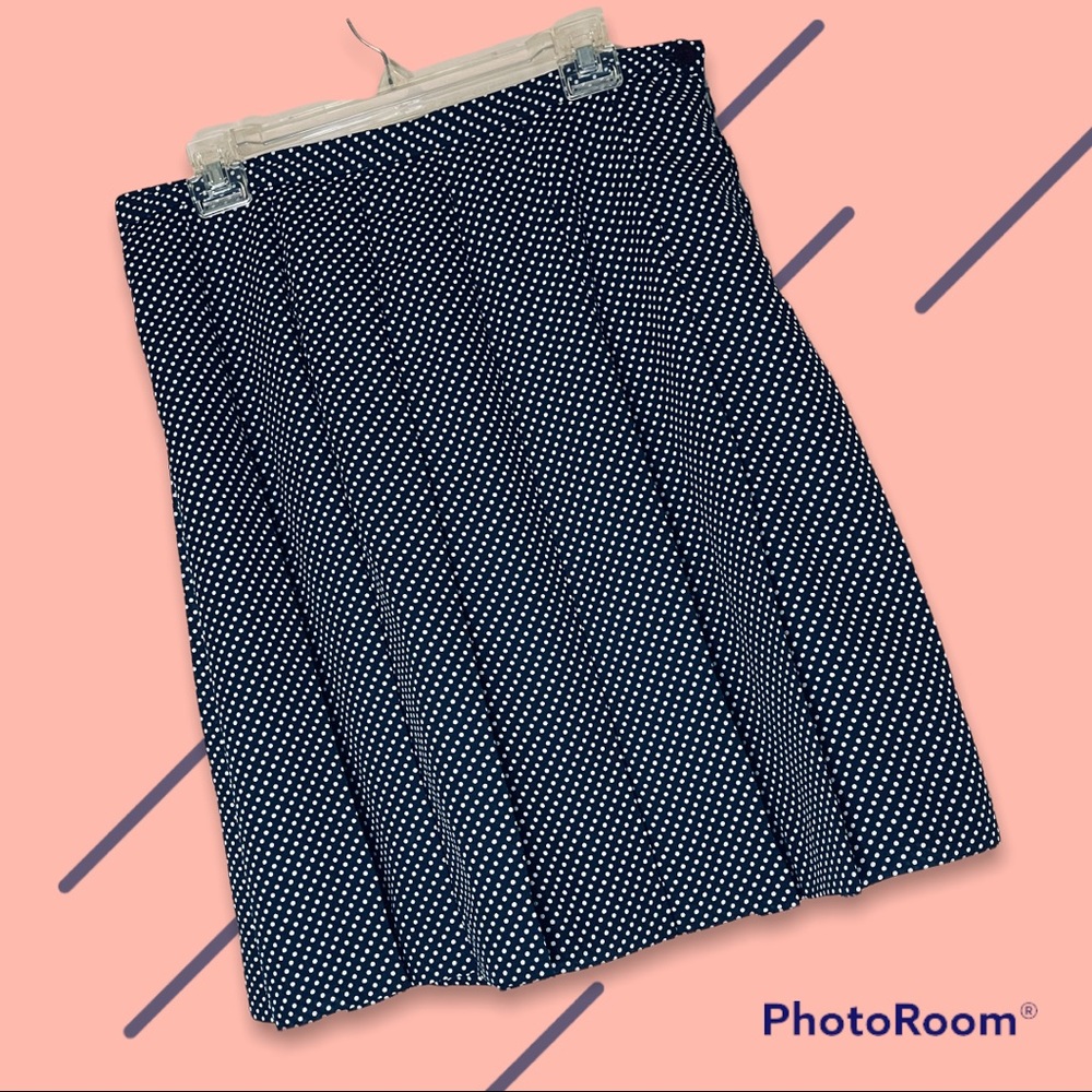 Judith Hart Navy Blue Polka Dot Pleated Skirt